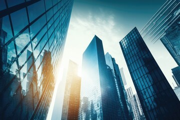 Wall Mural - skyline of towering skyscrapers in a bustling cityscape. generative ai