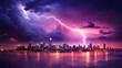 Leinwandbild Motiv City lightning storm created with Generative AI technology