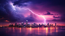 City Lightning Storm Created With Generative AI Technology