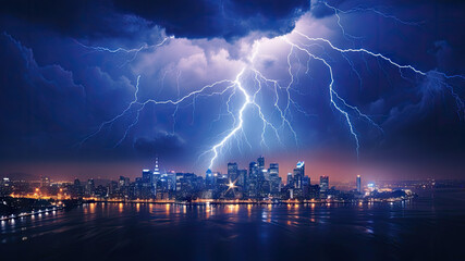 City lightning storm created with Generative AI technology