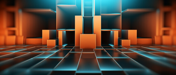 Wall Mural - square geometric neon light background. generative ai