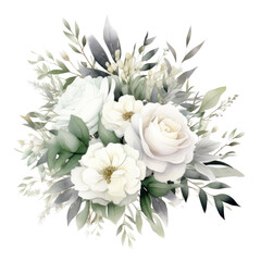 White flower watercolor isolated. Illustration AI Generative.