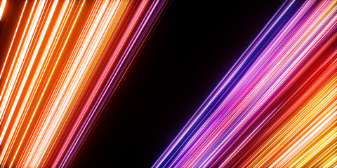 Wall Mural - 3d render. abstract geometric background of glowing diagonal neon lines. modern simple wallpaper