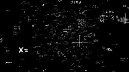 Wall Mural - math and physics formulae pass through the screen and fall away. animation of maths equations. fast 