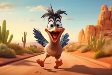 Sticker - Cute Cartoon Roadrunner Running through the Desert