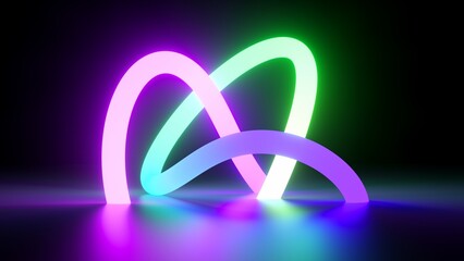 Wall Mural - 3d render, colorful neon tangled ribbon glowing in the dark. abstract minimalist background with cur