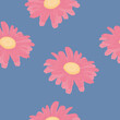 Kwiatowy wzór wektorowy. Kwiaty na niebieskim tle. Prosty design do wykorzystania na tkaninach lub w innych projektach. Wzór powtarzalny.