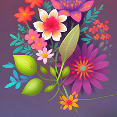 Wall Mural - Illustration of flowers and plants with a copyspace colorful background.