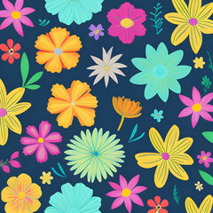 Wall Mural - Illustration of flowers and plants with a copyspace colorful background.