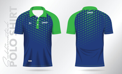 Wall Mural - blue green sublimation Polo Shirt mockup template design for badminton jersey, tennis, soccer, football or sport uniform