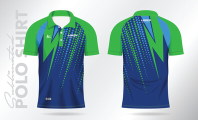 Wall Mural - blue green sublimation Polo Shirt mockup template design for badminton jersey, tennis, soccer, football or sport uniform