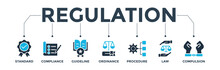 Regulation Banner Web Icon Vector Illustration Concept With Icon Of Standard, Compliance, Guideline, Ordinance, Procedure, Law And Compulsion
