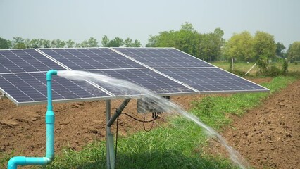 Wall Mural - Solar panel for groundwater pump in agricultural field during drought by El Nino phenomenon.