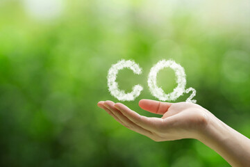 Wall Mural - reduce co2 emissions to limit climate change and global warming.co2 white fog in hand ideas for net 