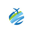 Plane travel round abstract logo vector image
