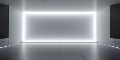 Wall Mural - Empty light and dark interior background. White geometrically textured 3D empty wall and smooth light floor with beautiful lighting