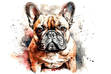 Whimsical watercolor depiction of a French Bulldog ai generation