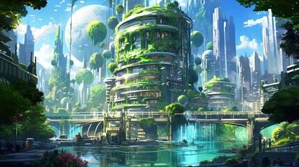 Wall Mural - futuristic nature, digital art illustration