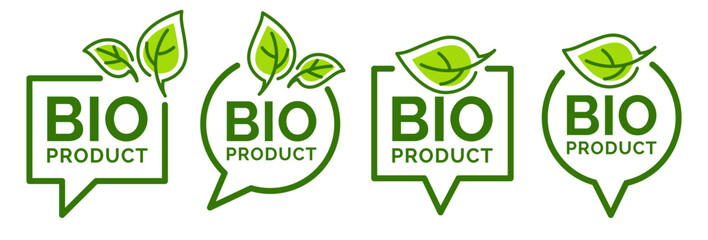 Wall Mural - Bio Product, doodle organic leaves emblems, stickers, frames and logo.