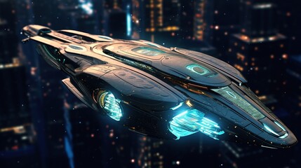 Wall Mural - spacecraft secret colony cruiser, digital art illustration