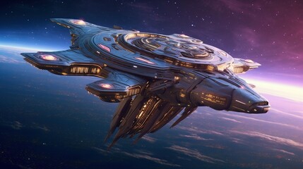 Wall Mural - spacecraft secret colony cruiser, digital art illustration
