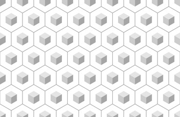 Wall Mural - grey 3d cube in hexagon geometric seamless pattern. vector repeating texture.