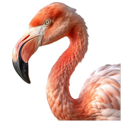 close up of flamingoe, face shot, portrait, isolated on transparent background cutout, generative ai.