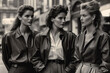 fashionable model girls pose in stylish clothes on city street. Vintage retro fashion of the 1980s. Generative AI