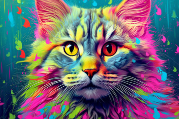  Vibrant and bright and colorful animal portrait poster. AI generated
