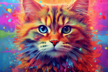 Vibrant and bright and colorful animal portrait poster. AI generated