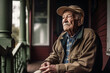 © alexkoral - portrait of elderly sad man senior retired pensioner in chair on porch of house. Generative AI