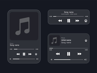 Set of music player interface mockup. Steaming music and sound player mockups from small to big. 