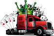 vector illustration of semi truck with crown and poker aces