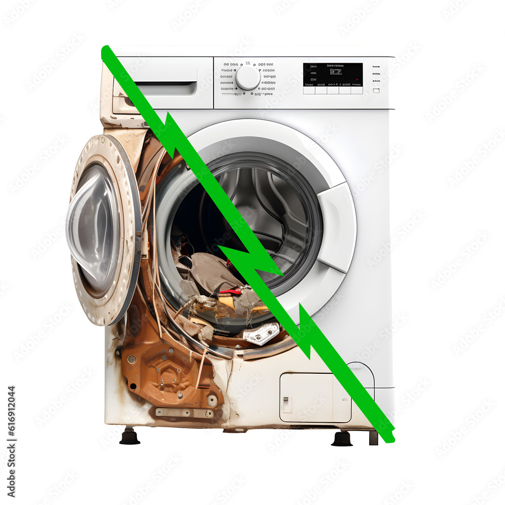 une vielle machine à laver cassée à côté d'une machine neuve ou réparée — free download