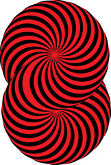 Wall Mural - Red and black optical illusion torus infinity knot isolated on white background. 3d striped lines surreal 8 logo vector illustration.