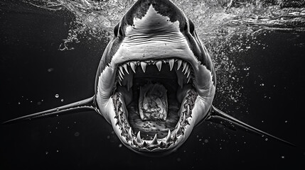 white shark underwater jaws open predator attacks. Generative AI