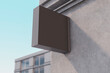 Empty square black stopper on concrete building. Ad and sign concept. Mock up, 3D Rendering.