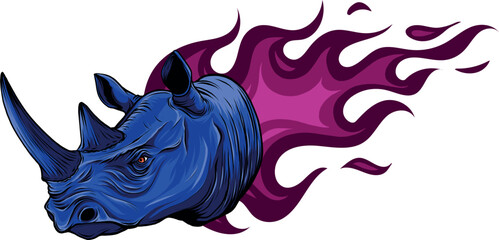 Wall Mural - vector illustration of rhino head fire logo