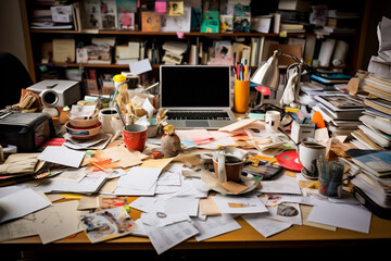 Busy & messy business office desk