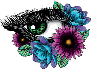 Wall Mural - vector illustration of Beautiful eye with flower