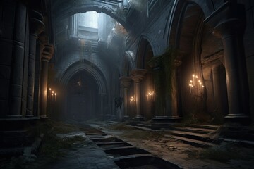 Abandoned gothic castle dunge. Generate Ai