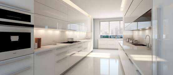 Wall Mural - a very big pretty modern looking kitchen with nice cabinets Generated by AI