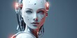 © Elena - Generative AI. Robot girl  on the blue background. Girl cyborg background 3d concept illustration. Artificial intelligence concept.