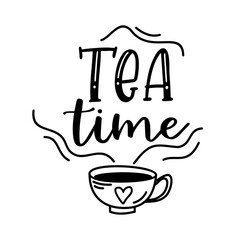 tea time. vector typography quote. cursive design text. lettering vector logo for poster, flyer, ban