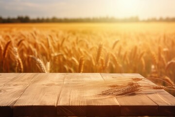 Wheat ears table sunrise. Generate Ai