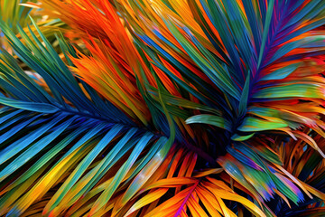 Poster -  An artistic representation of abstract palm leaves created using fluid acrylic pouring techniques, resulting in mesmerizing patterns and organic shapes.  Generative AI technology.