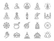 Buddhism icon set. It included monk, Buddha, Buddhist, temple, and more icons. Editable Vector Stroke.
