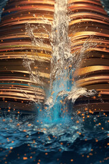 Poster -  A digital composition of a book with pages composed of flowing water or waves, symbolizing the continuous flow of knowledge and the fluidity of learning.  Generative AI technology.