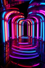 Aufkleber - An abstract installation using LED lights or neon tubes, creating a visually striking representation of vibrant and clear energy.  Generative AI technology.