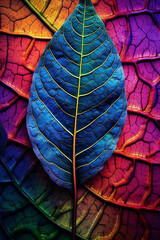 Leinwandbilder - An abstract digital artwork depicting a vibrant and colorful leaf, with intricate patterns and textures that evoke a sense of nature and vitality.  Generative AI technology.